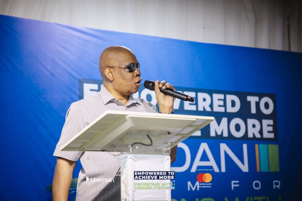 Barr Ayodele Adekanmbi giving the keynote speech at the Jobberman Persons With Disabilities forum in Ibadan